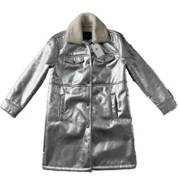7 For All Mankind Silver Faux Shearling Coat Jacket (M) - Picture 2 of 8